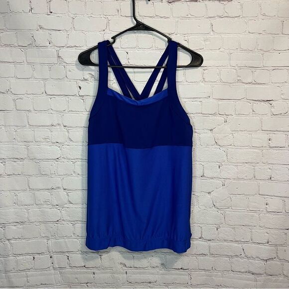 ATHLETA Miles Tank Top Mesh Blue Purple Two Tone Size 1X - Picture 1 of 11